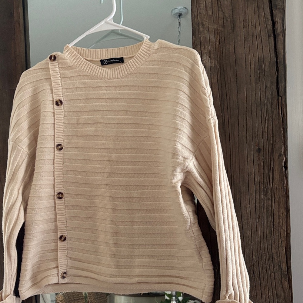 Cream Button-Accent Sweater